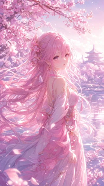 粉发少女梦幻手机壁纸