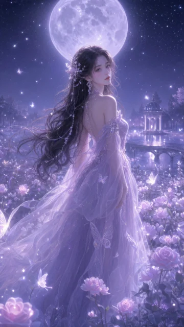 梦幻女孩月光花海手机壁纸