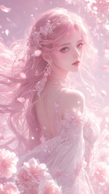粉发少女梦幻手机壁纸
