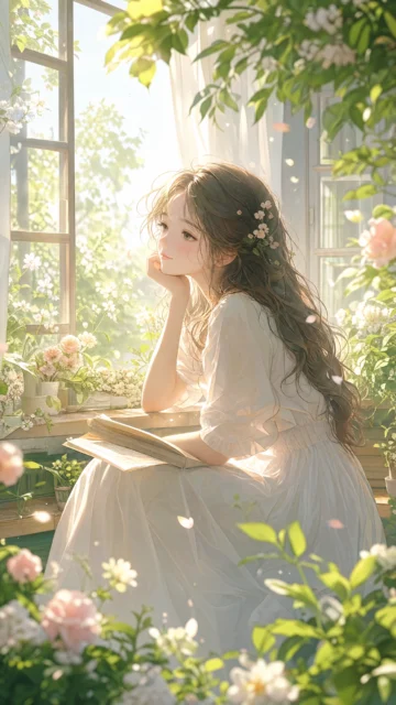 治愈少女温柔晨光手机壁纸