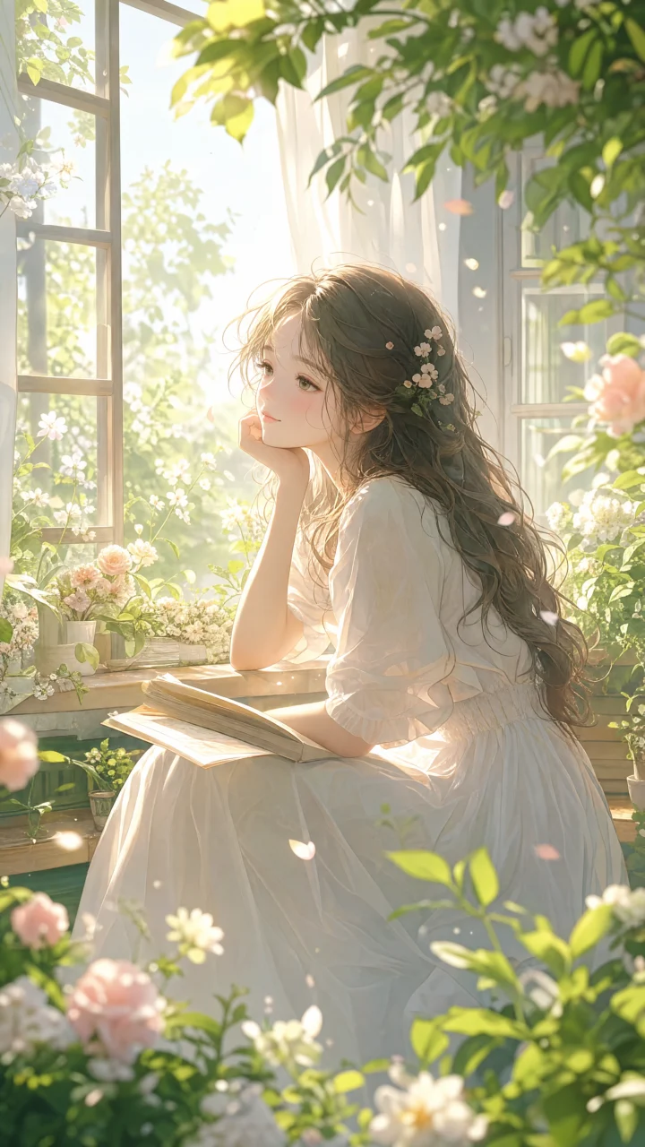 治愈少女温柔晨光手机壁纸