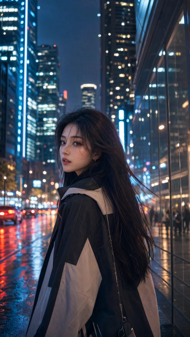 霓虹城市少女手机壁纸
