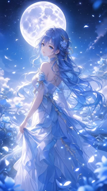 蓝发女孩梦幻二次元手机壁纸
