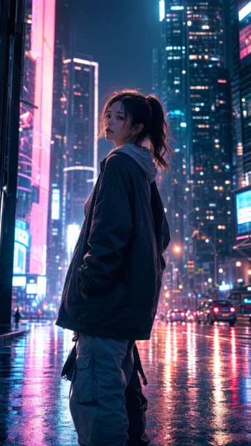 霓虹城市少女手机壁纸