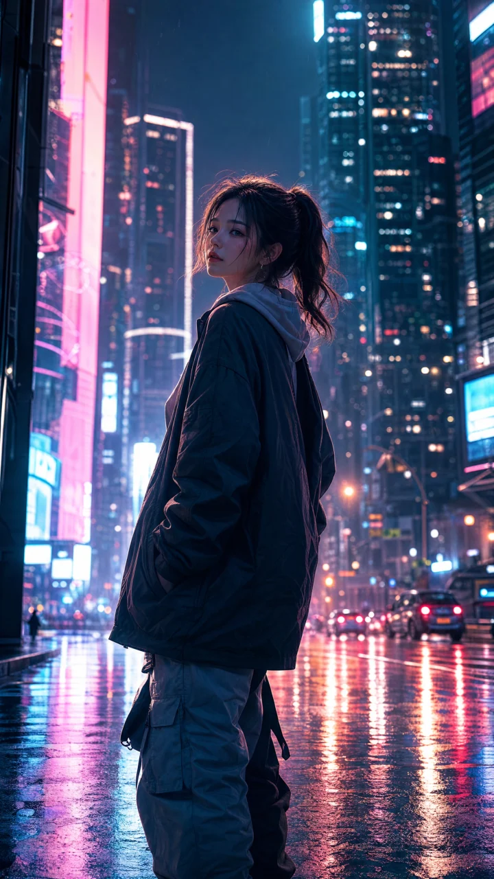 霓虹城市少女手机壁纸