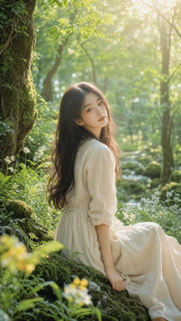 森系女孩清新森林手机壁纸