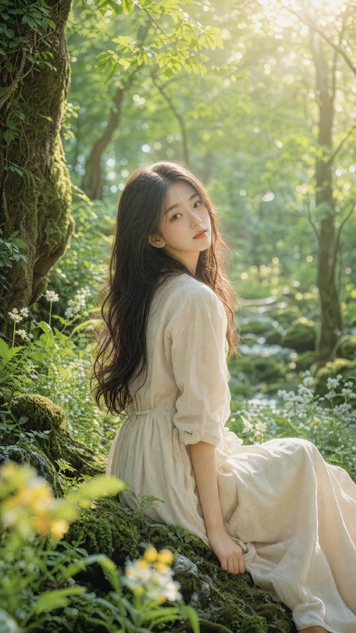 森系女孩清新森林手机壁纸