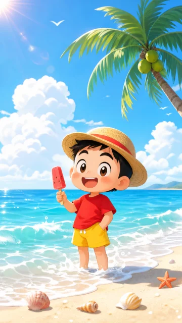 夏日小新清凉海边手机壁纸