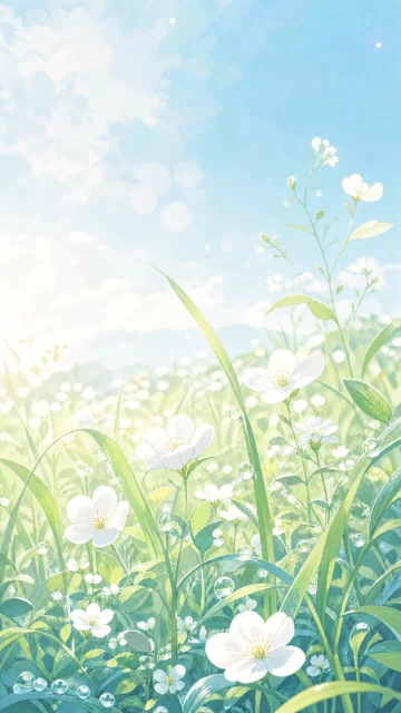 清新小花草地插画手机壁纸