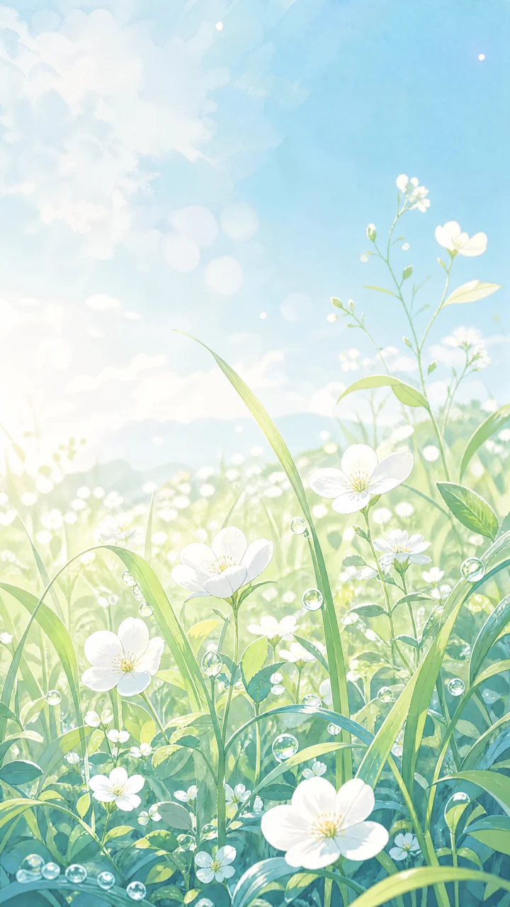 清新小花草地插画手机壁纸