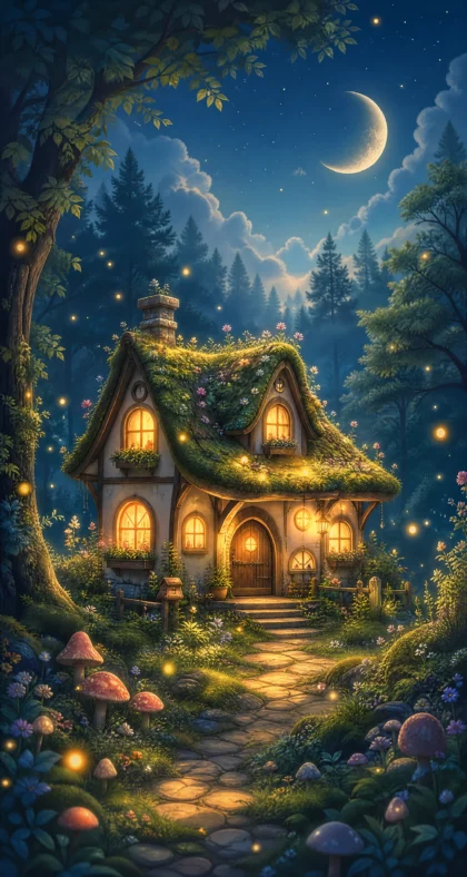 梦幻森林里的童话小屋平板壁纸