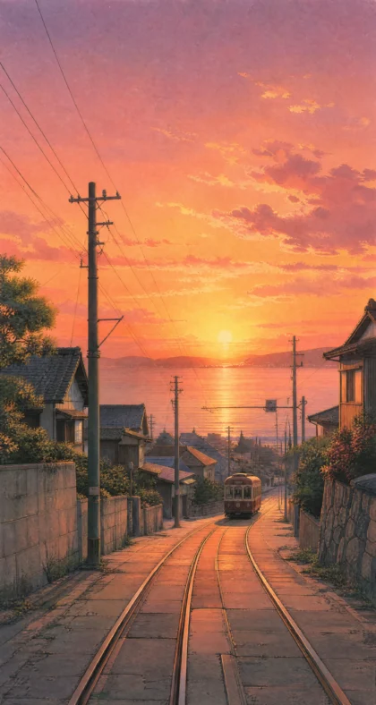 怀旧动漫夕阳街道平板壁纸