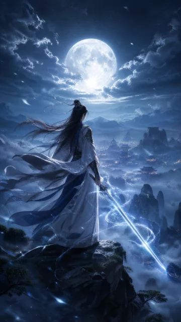 月下幻想剑客手机壁纸