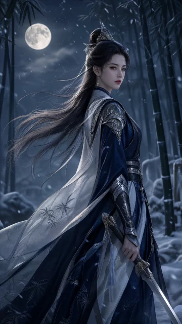 冷艳女侠雪夜手机壁纸