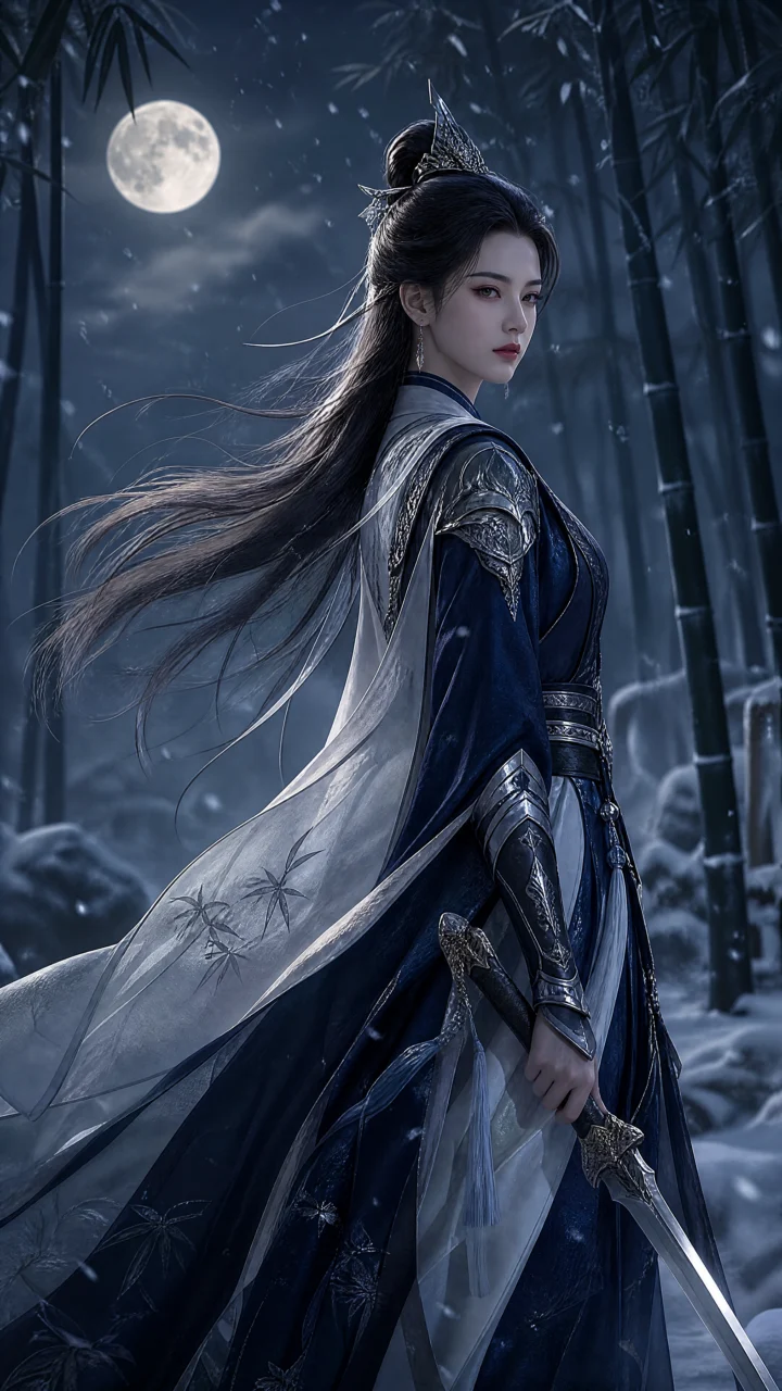 冷艳女侠雪夜手机壁纸