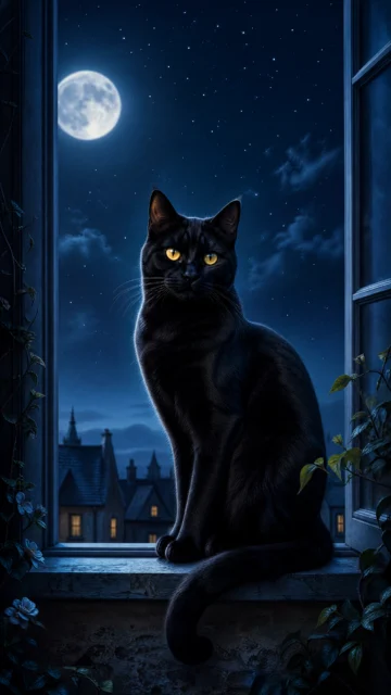 月光下的神秘黑猫手机壁纸