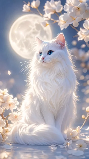 月光下的白猫手机壁纸