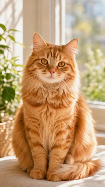 温暖晨光橘猫手机壁纸