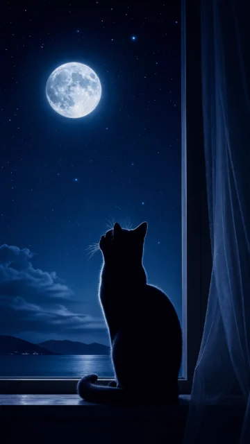 月光下的猫咪剪影手机壁纸