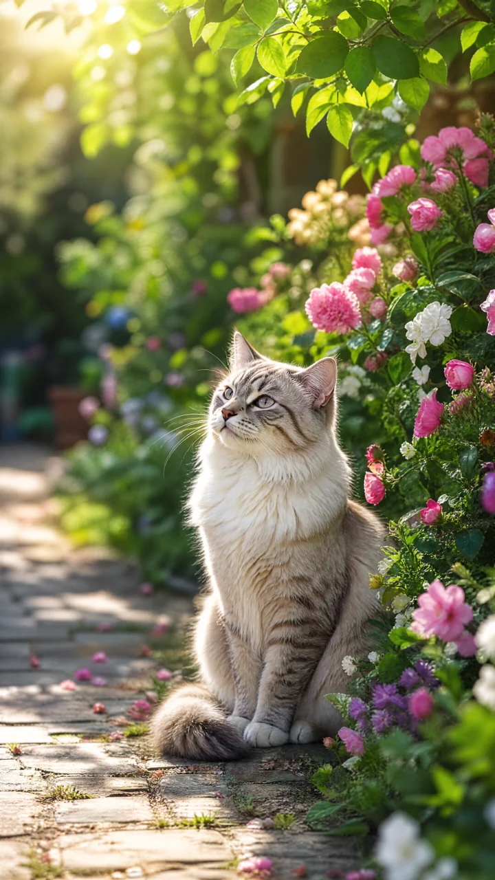 花园里的猫咪手机壁纸