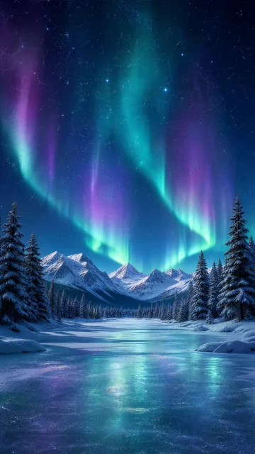 极光雪景手机壁纸