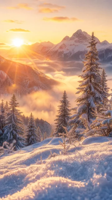冬日晨光雪林手机壁纸