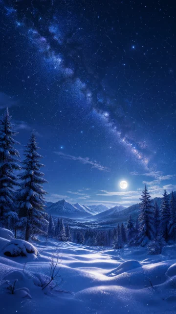 雪夜星空手机壁纸