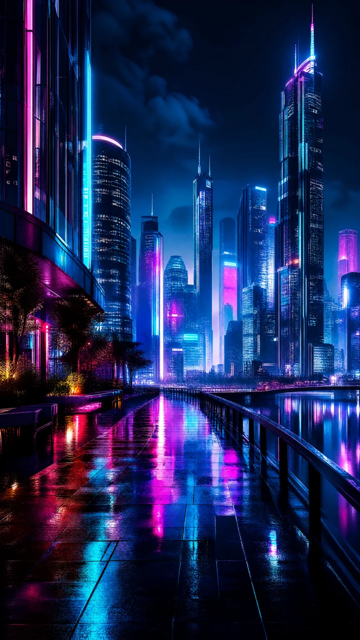 霓虹城市未来夜景手机壁纸