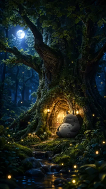 龙猫树洞梦幻森林手机壁纸