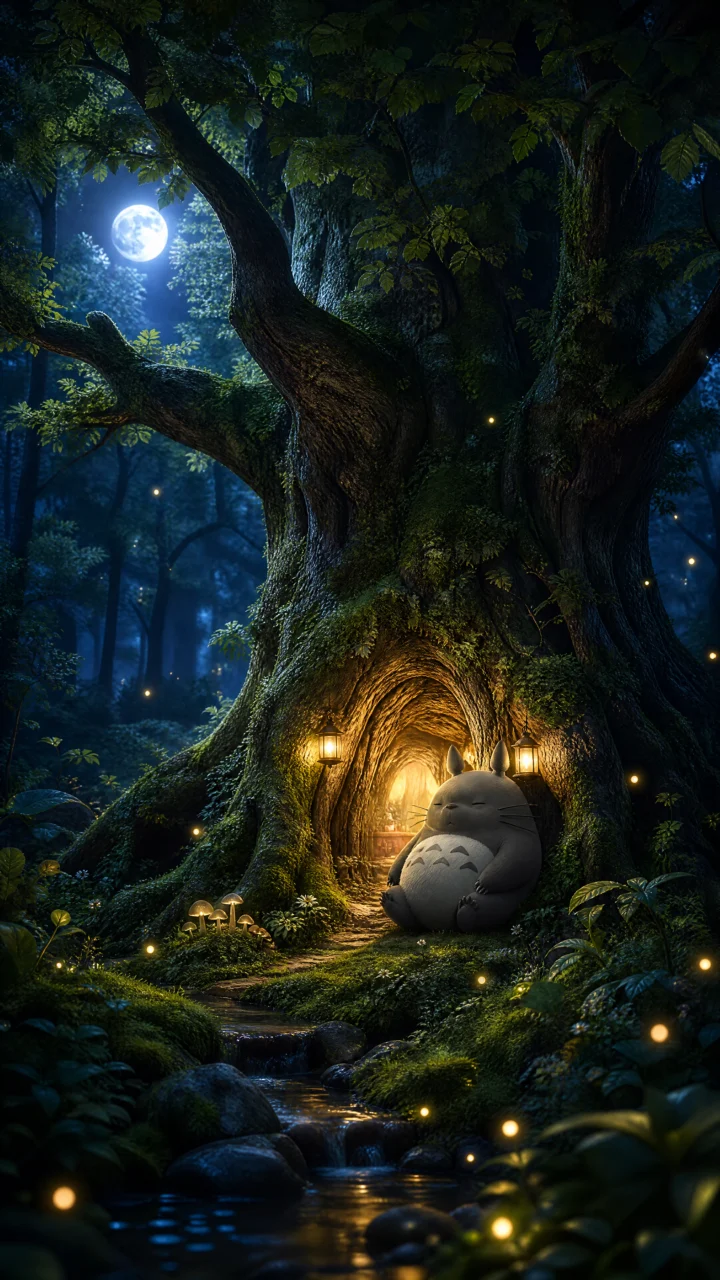 龙猫树洞梦幻森林手机壁纸