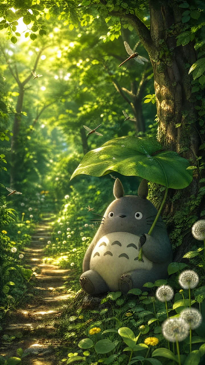 龙猫夏日森林手机壁纸