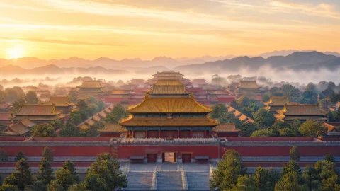晨曦中的宫廷建筑壁纸
