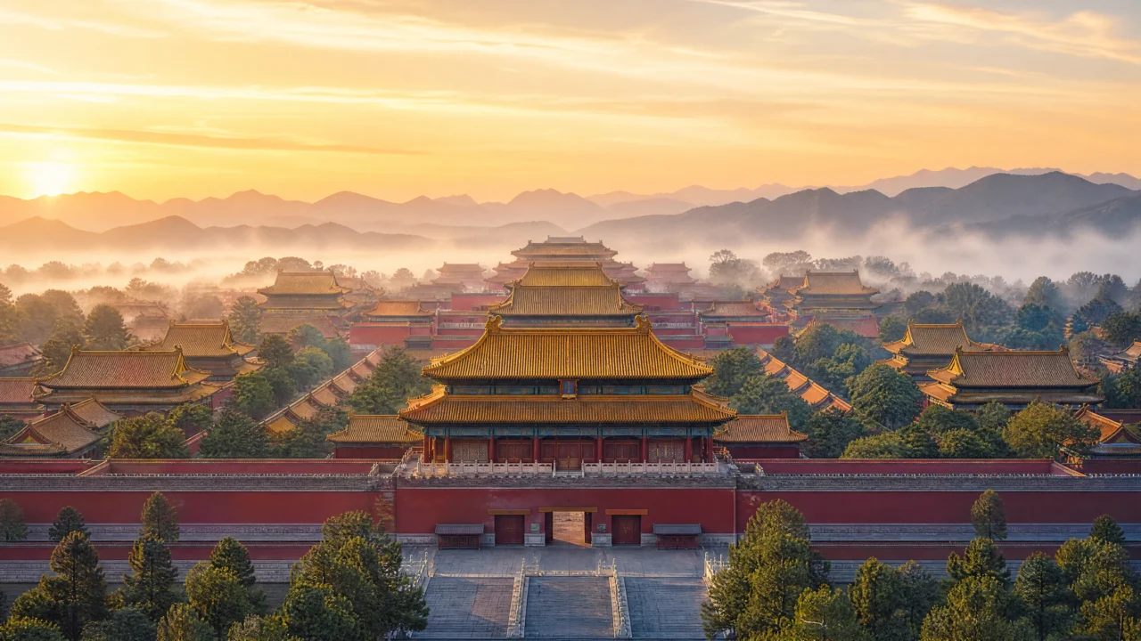 晨曦中的宫廷建筑壁纸