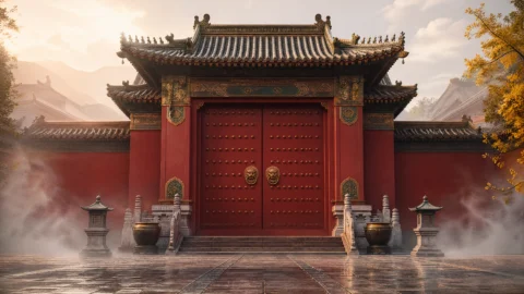 朱红宫门古韵桌面壁纸