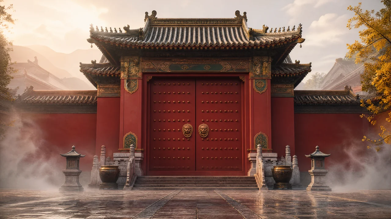 朱红宫门古韵桌面壁纸