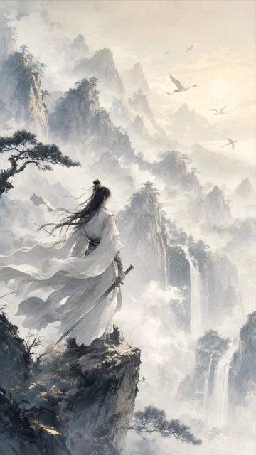 水墨仙侠云山剑影手机壁纸