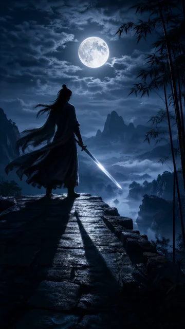 月下剑影手机壁纸
