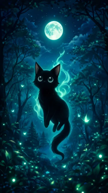 罗小黑灵感治愈夜森林手机壁纸