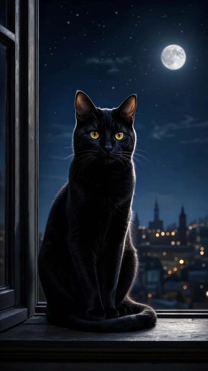 神秘月光黑猫手机壁纸