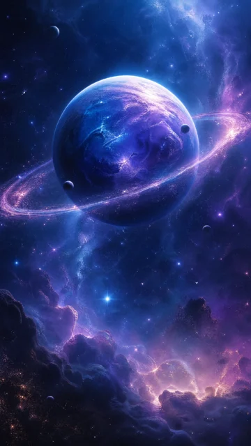 蓝紫星河行星手机壁纸