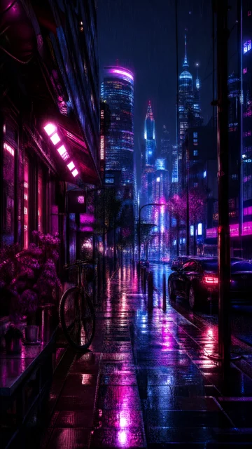 雨夜霓虹街道手机壁纸