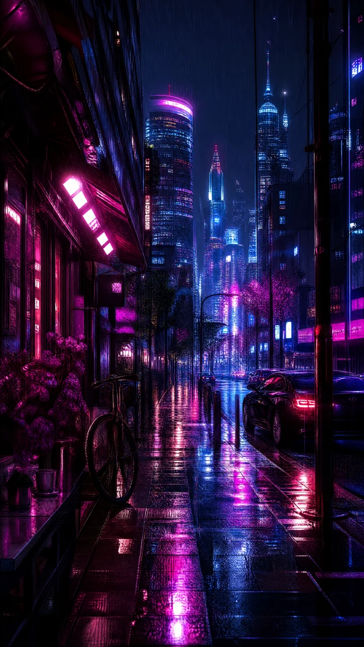 雨夜霓虹街道手机壁纸