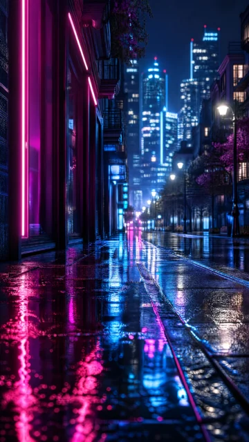 霓虹倒影夜色手机壁纸