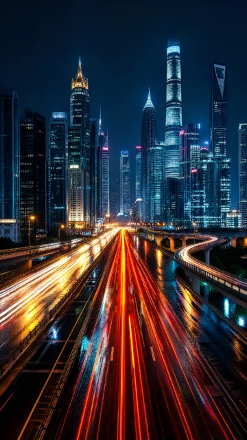 都市夜色车流光轨手机壁纸