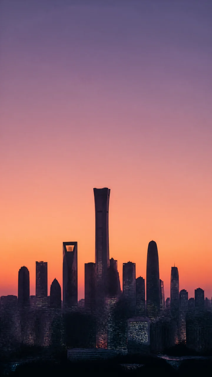 高楼剪影日暮城市壁纸