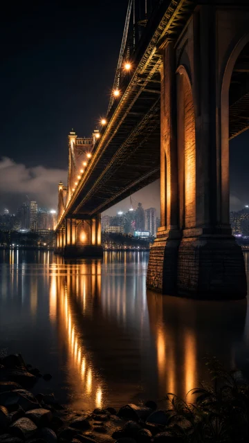 桥下灯火夜景手机壁纸