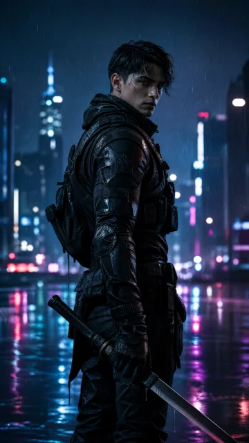 霓虹雨夜近卫干员手机壁纸