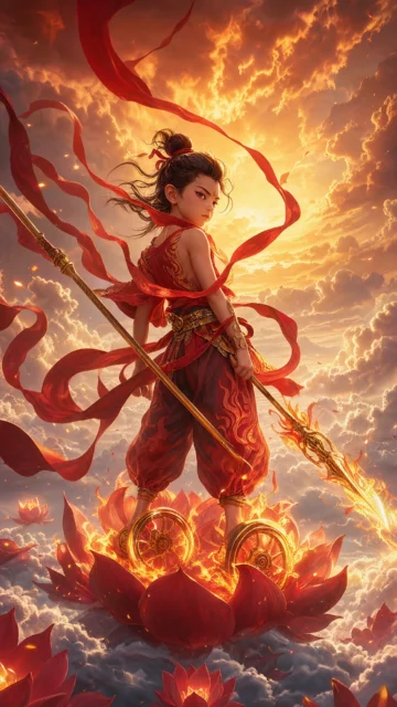 哪吒少年烈焰云海手机壁纸