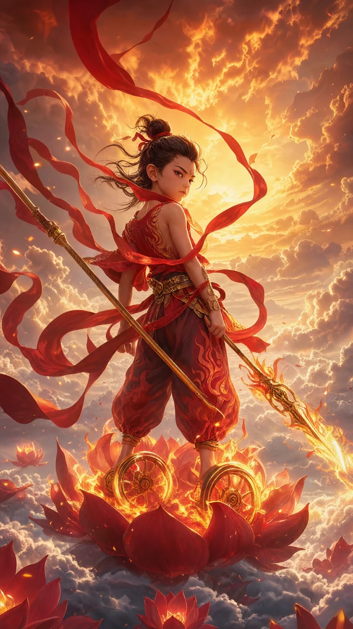 哪吒少年烈焰云海手机壁纸