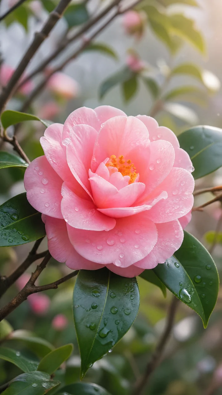 山茶花柔光手机壁纸